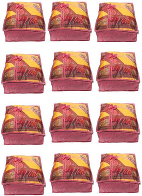 

Addyz Quilted Pack of 12 Pieces 5 inch Satin Transparent Saree Cover Salwar Suit Kamiz Garment Cover(Pink)