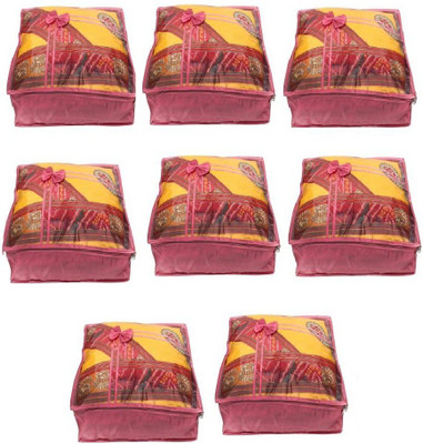 

Addyz Quilted Pack of 8 Pieces 5 inch Satin Transparent Saree Cover Salwar Suit Kamiz Garment Cover(Pink)