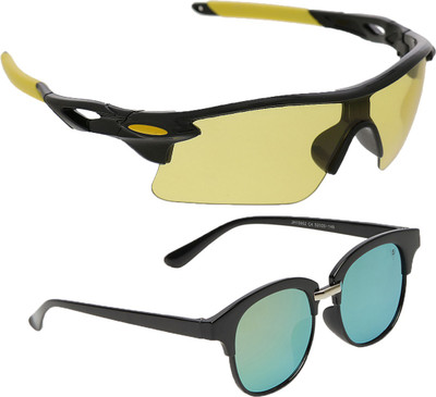 

Vast Combo Of All Day And Night Vision Biking , Driving And Sports Goggles(Yellow, Gold), Black yellow;gold mirror