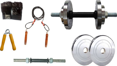 

L'AVENIR 10KG STEEL PLATES(5kg*2) + 1 ROD ADJUSTABLE DUMBBELL (Single Piece) with GLOVES, HAND GRIPPER & SKIPPING ROPE Adjustable Dumbbell(10 kg)