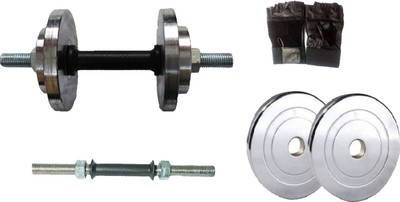 

L'AVENIR 10KG STEEL PLATES(5kg*2) + 1 ROD ADJUSTABLE DUMBBELL (Single Piece) with GLOVES Adjustable Dumbbell(10 kg)