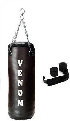 

Venom 8.0 Feet Long, SRF - STANDARD Material, Black Color, Unfilled with Hanging Chain and 9 Freet Long Black Color Hand Wrap Pair Boxing Kit