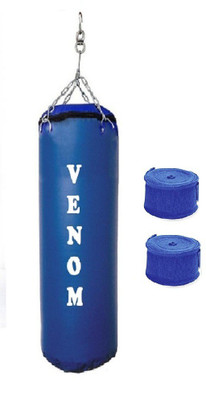

Venom 2.0 Feet Long, SRF - STANDARD Material, Blue Color, Unfilled with Hanging Chain and 9 Freet Long Blue Color Hand Wrap Pair Boxing Kit