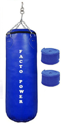 

FACTO POWER 8.0 Feet Long, PU Material, Blue Color, Unfilled with Hanging Chain and 9 Freet Long Blue Color Hand Wrap Pair Boxing Kit
