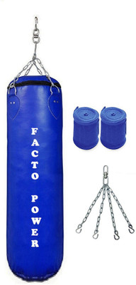 

FACTO POWER 5.0 Feet Long, PU Material, Blue Color, Unfilled with Hanging Chain and 9 Freet Long Blue Color Hand Wrap Pair Boxing Kit