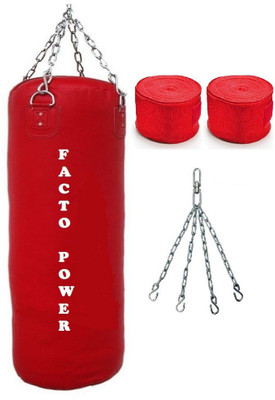 

FACTO POWER 6.0 Feet Long, PU Material, Red Color, Unfilled with Hanging Chain and 9 Freet Long Red Color Hand Wrap Pair Boxing Kit