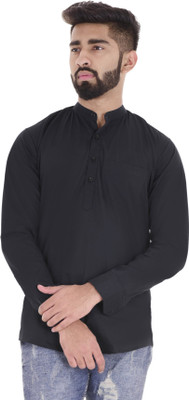 ELEPANTS Men Solid Straight Kurta(Black)