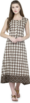 Natty India Women Printed A-line Kurta(Brown)
