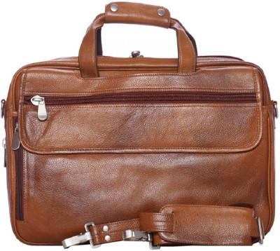 

GOSSIP LEATHER 15 inch Expandable Laptop Messenger Bag(Brown), Tan