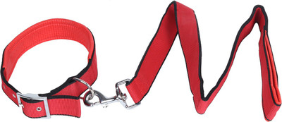 

Sri Imported High Quality Adjustable & Durable Leash And Collar Set With Extra Neck Padded For Dog, Personalized Traction Rope for Daily Walking - 1.5 Inch (Red & Black) 110 cm Dog Strap Leash(Red, Black)