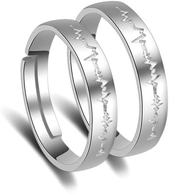 MYKI King & Queen Adjustable Couple Rings Sterling Silver Swarovski Zirconia 24K White Gold Plated Ring