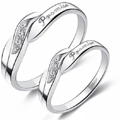 SILVERISH Couple Band Alloy Cubic Zirconia Rhodium Plated Ring Set