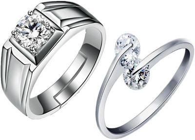 MYKI King & Queen Love Forever Adjustable Couple Rings Sterling Silver Swarovski Zirconia 24K White Gold Plated Ring MYKI King & Queen Love Forever Adjustable Couple Rings Sterling Silver Swarovski Zirconia 24K White Gold Plated Ring