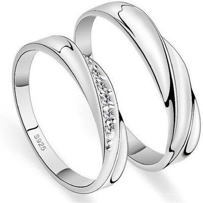 SILVERISH Couple Band Alloy Cubic Zirconia Rhodium Plated Ring Set