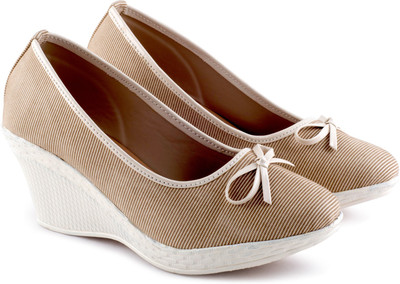 

PIPILIKA Queen Ballerinas 113.275 Camel & Brown Strips Trendy High Heel Wedges Belly Shoe for Women Party Wear For Women(Brown