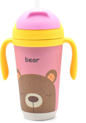 

SHOPNJAZZ Eco Friendly Bamboo Fiber Kids Straw Sipper, Bear Printed - 350ml (12oz)(Multicolor)