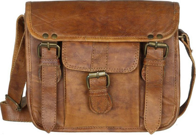 

PINO Men & Women Casual Tan Genuine Leather Sling Bag