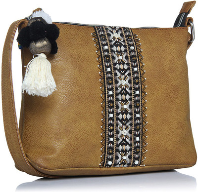 

MONOKROME NEW YORK Women Casual Tan Leatherette Sling Bag
