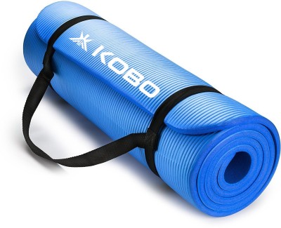 KOBO 8 mm Blue NBR Athletica Multi-use Thick Exercise , Non-slip and Anti-tear. Great for Hot Yoga and the Gym Blue 8 mm Yoga Mat