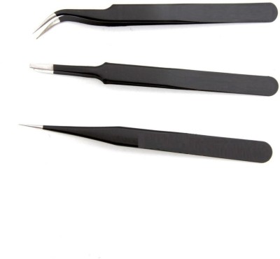 

WOWSOME Set of 3 black coated Stainless Steel Tweezers Used extensively in mobile / gadget / laptop repair and jewelry repair work Straight & Curved Tips Tweezers Tool Set Make Up Tool Black