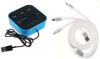 

durReey Set of Multi connectivity USB Hub with Lightning 8 Pin +ANDROID+TYPE C 3 IN 1 C4Y USB Hub, USB Cable(Blue, White)