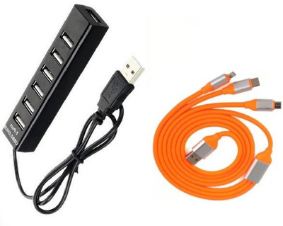 

durReey Set of Multi connectivity USB Hub with 3 IN 1 Lightning 8 Pin + ANDROID+ CType C40Y USB Hub, USB Cable(Orange, Black)