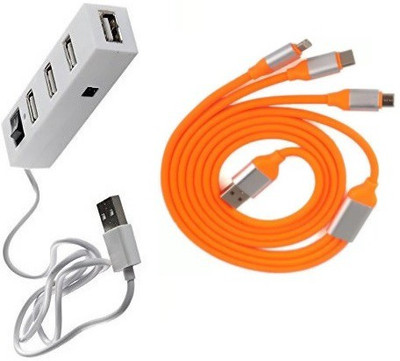 

durReey Set of Multi connectivity USB Hub with 3 IN 1 Lightning 8 Pin + ANDROID+ CType C52Y USB Hub, USB Cable(Orange, White)