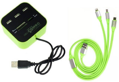 

durReey Set of Multi connectivity USB Hub with 3 IN 1 Lightning 8 Pin + ANDROID+ Type C18Y USB Hub, USB Cable(Multicolor)