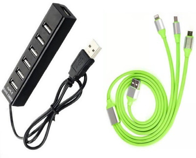 

durReey Set of Multi connectivity USB Hub with 3 IN 1 Lightning 8 Pin + ANDROID+ Type C20Y USB Hub, USB Cable(Green, Black)