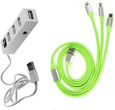 

durReey Set of Multi connectivity USB Hub with 3 IN 1 Lightning 8 Pin + ANDROID+ Type C15Y USB Hub, USB Cable(Green, White)