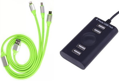 

durReey Set of Multi connectivity USB Hub with 3 IN 1 Lightning 8 Pin + ANDROID+ Type C21Y USB Hub, USB Cable(Green, Black)