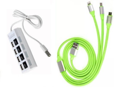 

durReey Set of Multi connectivity USB Hub with 3 IN 1 Lightning 8 Pin + ANDROID+ Type C26Y USB Hub, USB Cable(Green, White)