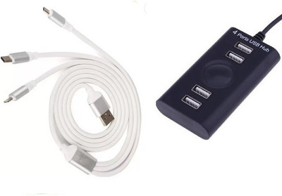 

durReey Set of Multi connectivity USB Hub with Lightning 8 Pin + ANDROID+ CTYPE 3 IN 1 C11Y USB Hub, USB Cable(White, Black)