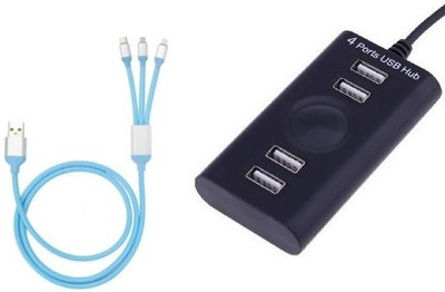 

durReey Set of Multi connectivity USB Hub with 3 IN 1 Lightning 8 Pin + ANDROID+ CType C65Y USB Hub, USB Cable(Blue, Black)