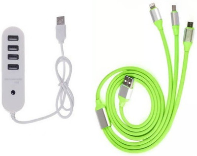 

durReey Set of Multi connectivity USB Hub with 3 IN 1 Lightning 8 Pin + ANDROID+ Type C16Y USB Hub, USB Cable(Green, White)