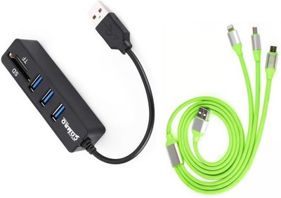 

durReey Set of Multi connectivity USB Hub with 3 IN 1 Lightning 8 Pin + ANDROID+ Type C23Y USB Hub, USB Cable(Green, Black)