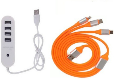 

durReey Set of Multi connectivity USB Hub with 3 IN 1 Lightning 8 Pin + ANDROID+ cType C35Y USB Hub, USB Cable(Orange, White)