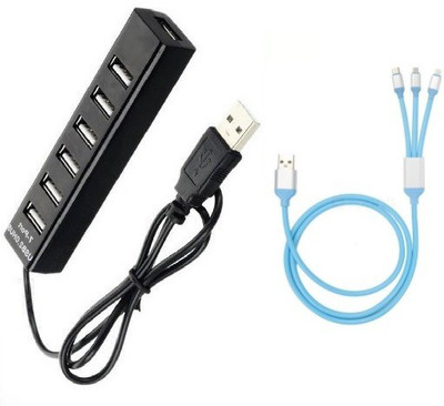 

durReey Set of Multi connectivity USB Hub with 3 IN 1 Lightning 8 Pin + ANDROID+ CType C64Y USB Hub, USB Cable(Black, Blue)