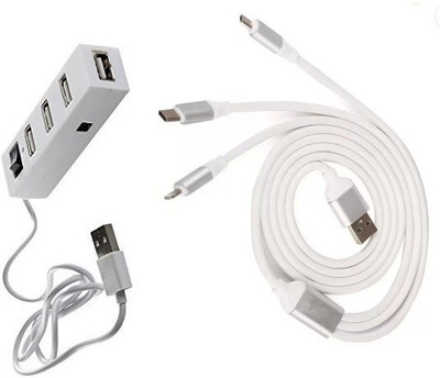 

durReey Set of Multi connectivity USB Hub with Lightning 8 Pin +ANDROID+TYPE C 3 IN 1 C1Y USB Hub, USB Cable(White)