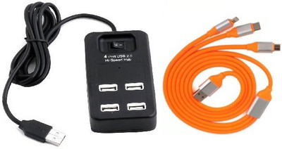 

durReey Set of Multi connectivity USB Hub with 4 IN 1 Lightning 8 Pin + ANDROID+ CType C49Y USB Hub, USB Cable(Orange, Black)