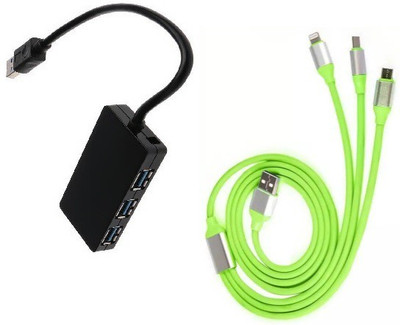 

durReey Set of Multi connectivity USB Hub with 3 IN 1 Lightning 8 Pin + ANDROID+ Type C25Y USB Hub, USB Cable(Green, Black)