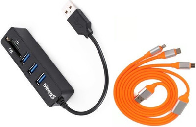 

durReey Set of Multi connectivity USB Hub with 3 IN 1 Lightning 8 Pin + ANDROID+ CType C43Y USB Hub, USB Cable(Orange, Black)