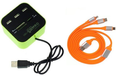 

durReey Set of Multi connectivity USB Hub with 3 IN 1 Lightning 8 Pin + ANDROID+ CType C38Y USB Hub, USB Cable(Orange, Green)