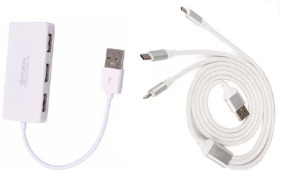 

durReey Set of Multi connectivity USB Hub with Lightning 8 Pin +ANDROID+CTYPE 3 IN 1 C8Y USB Hub, USB Cable(White)