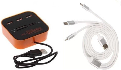 

durReey Set of Multi connectivity USB Hub with Lightning 8 Pin +ANDROID+TYPE C 3 IN 1 C6Y USB Hub, USB Cable(Orange, White)