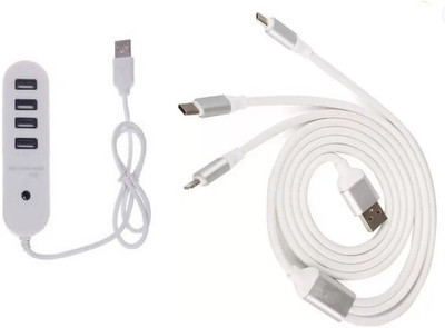 

durReey Set of Multi connectivity USB Hub with Lightning 8 Pin +ANDROID+TYPE C 3 IN 1 C2Y USB Hub, USB Cable(White)