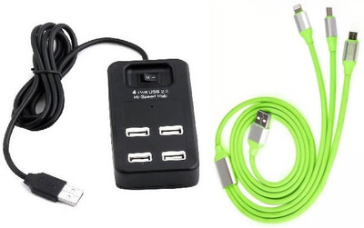 

durReey Set of Multi connectivity USB Hub with 3 IN 1 Lightning 8 Pin + ANDROID+ Type C27Y USB Hub, USB Cable(Green, Black)
