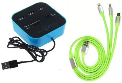 

durReey Set of Multi connectivity USB Hub with 3 IN 1 Lightning 8 Pin + ANDROID+ Type C32Y USB Hub, USB Cable(Green, Blue)