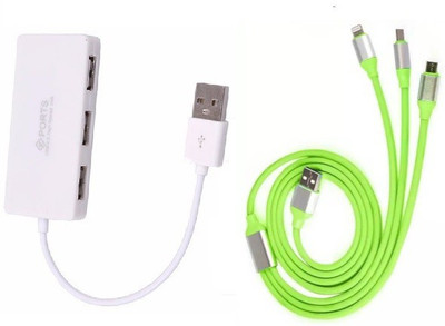 

durReey Set of Multi connectivity USB Hub with 3 IN 1 Lightning 8 Pin + ANDROID+ Type C31Y USB Hub, USB Cable(Green, White)