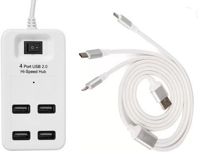 

durReey Set of Multi connectivity USB Hub with Lightning 8 Pin + ANDROID+ CTYPE 3 IN 1 C14Y USB Hub, USB Cable(White)